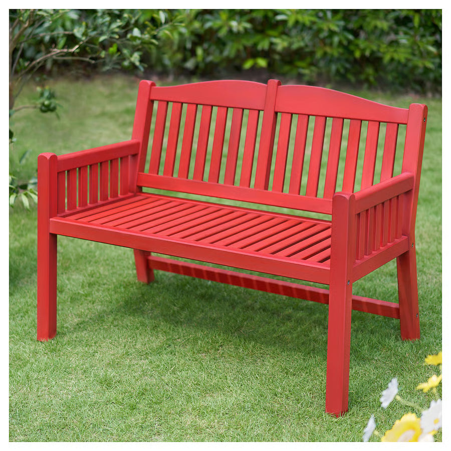 Outdoor Bench with Backrest, Red