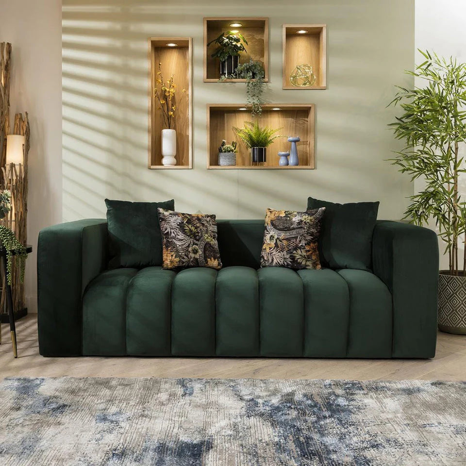 Luxurious Dark Green 3 Seater Velvet Sofa-GCC Home Center