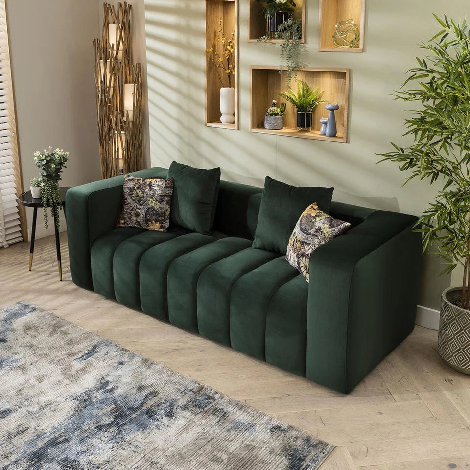 Luxurious Dark Green 3 Seater Velvet Sofa-GCC Home Center