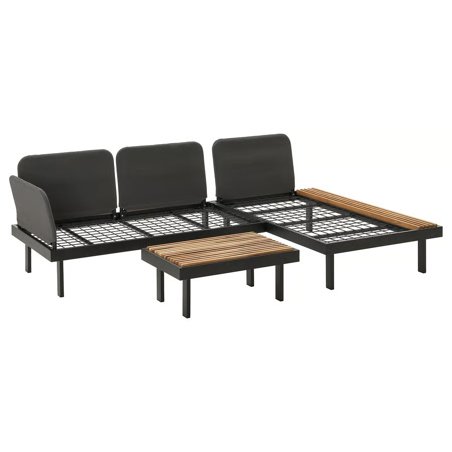 3-Seat Outdoor Conversation Set, 2-Seat Sofa, Coffee Table And Chaise Longue With Side Table