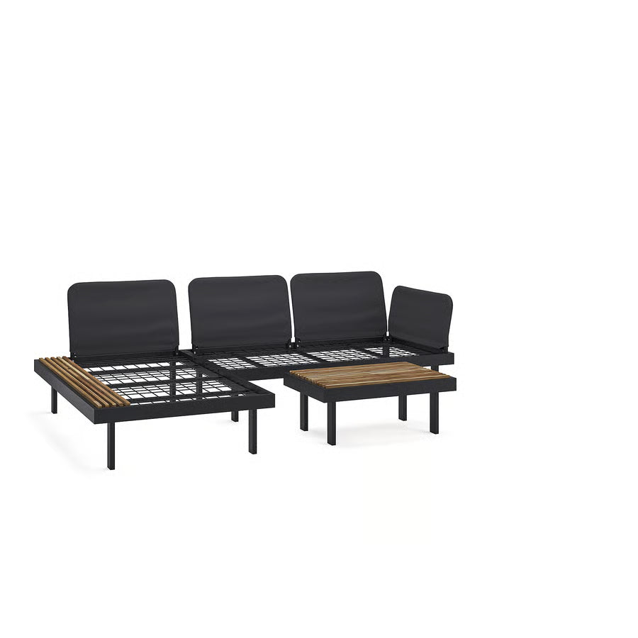3-Seat Outdoor Conversation Set, 2-Seat Sofa, Coffee Table And Chaise Longue With Side Table