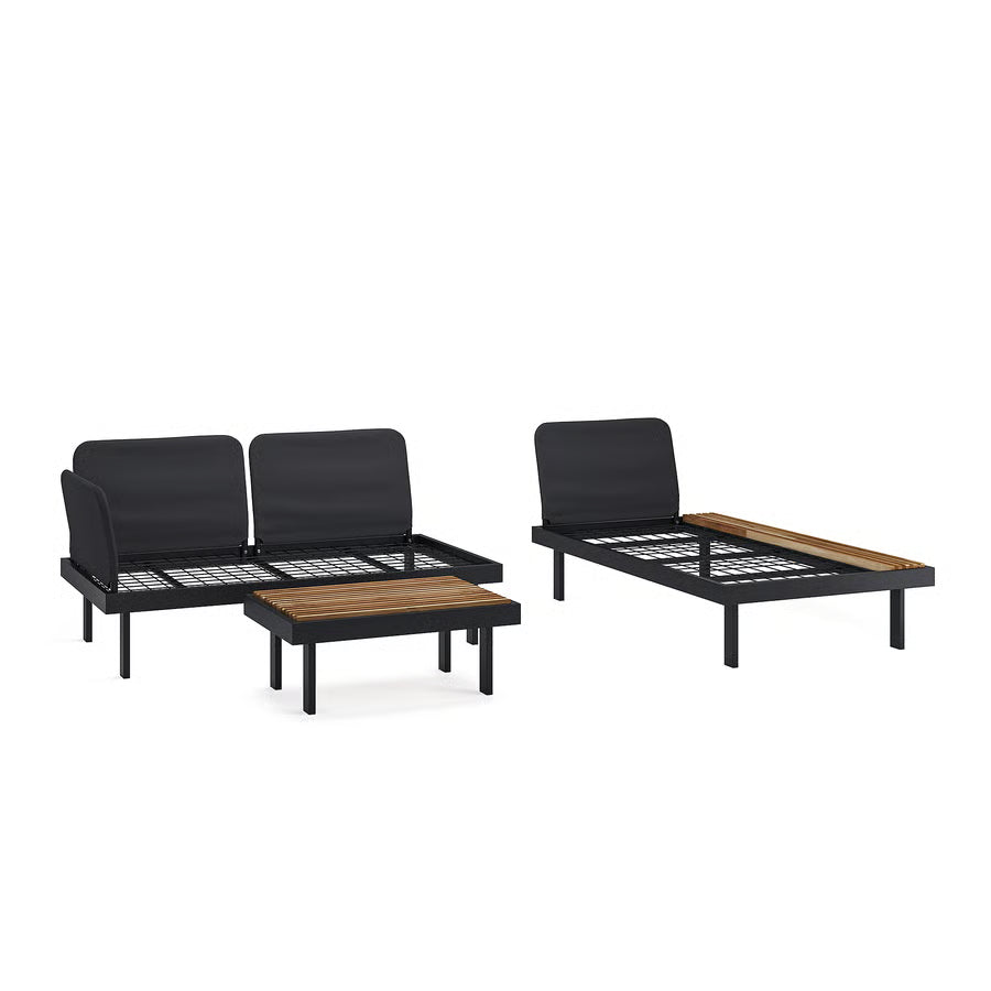 3-Seat Outdoor Conversation Set, 2-Seat Sofa, Coffee Table And Chaise Longue With Side Table