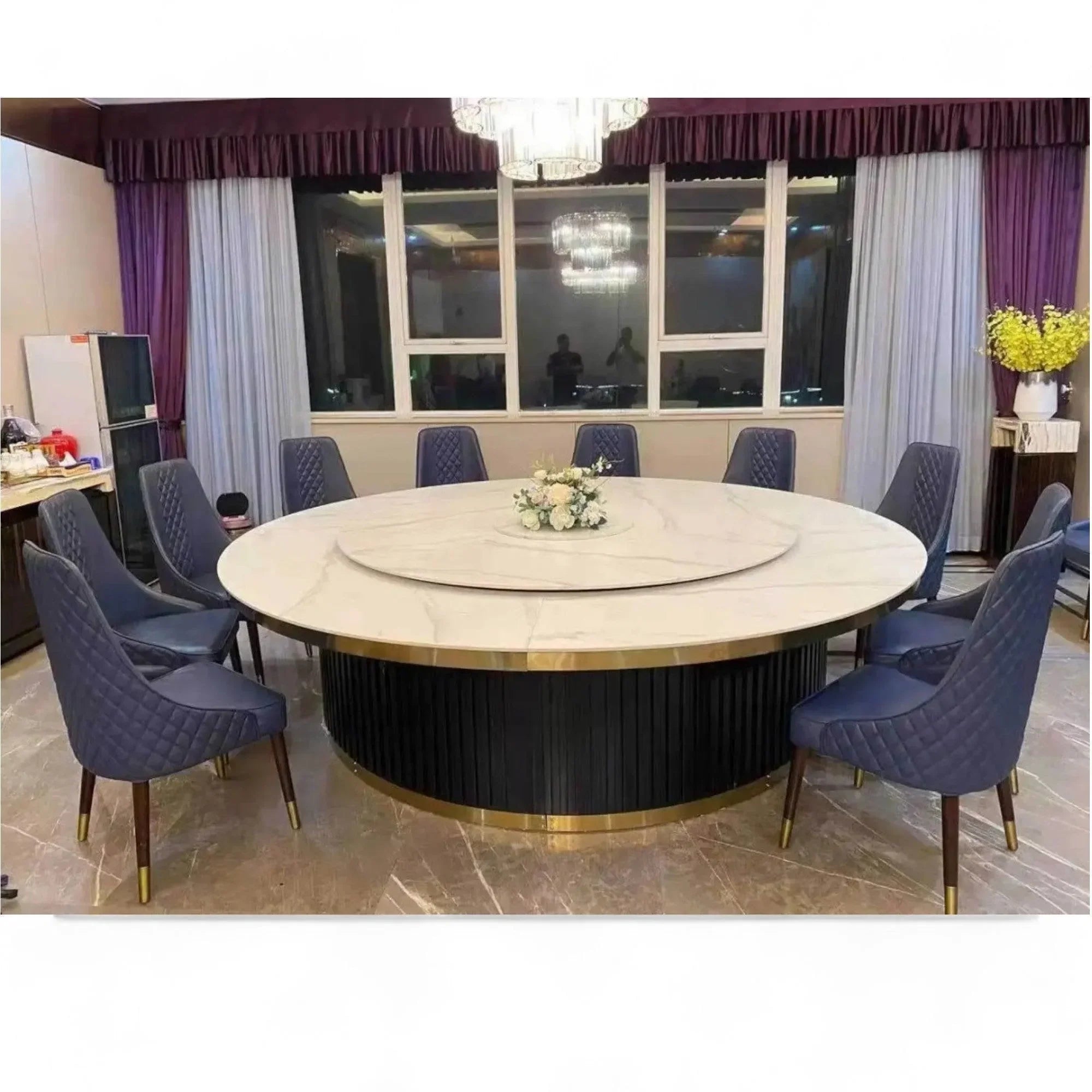 Luxury Round Modern Marble Top Metal Base Dining Table for Restaurant, Dining Room