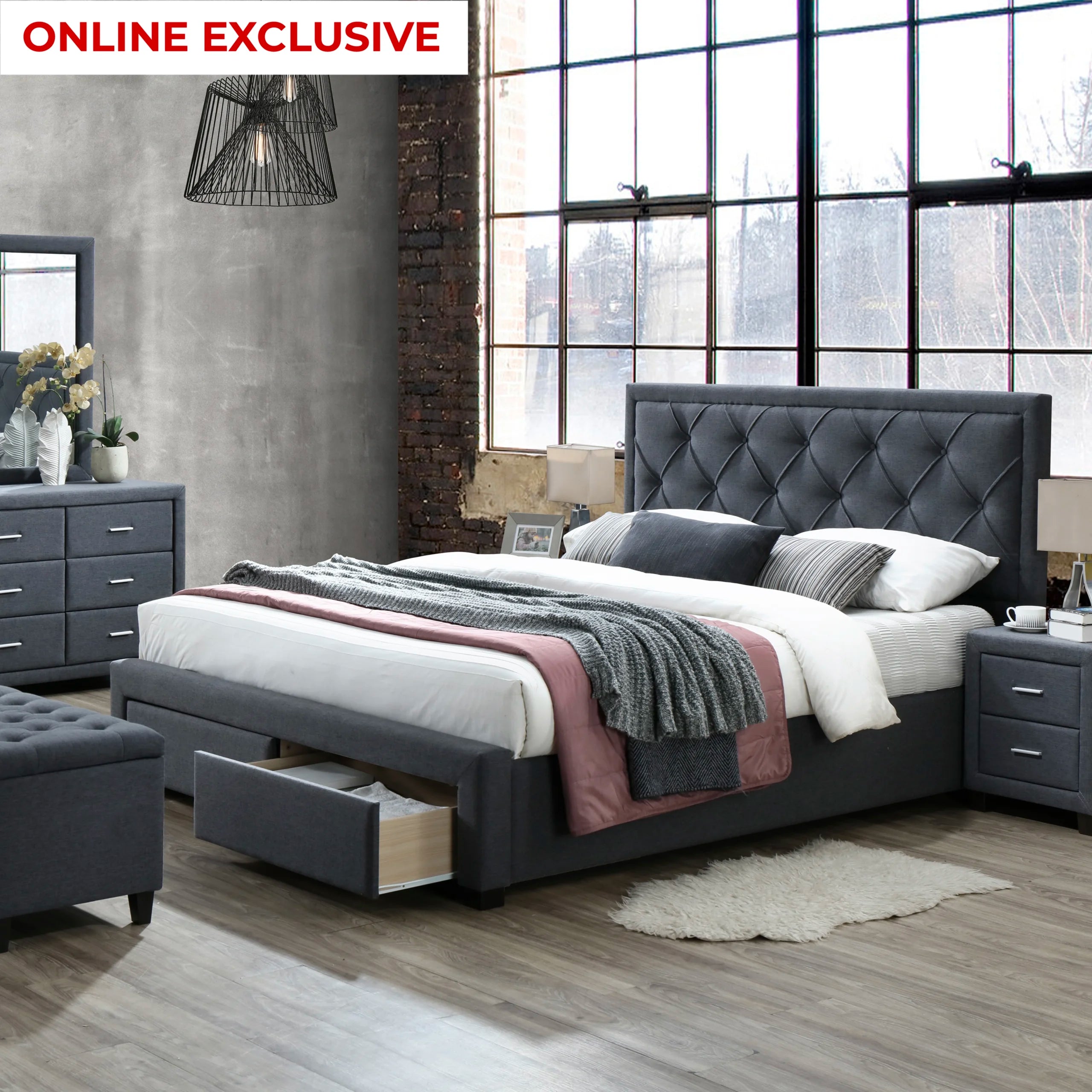 Sama Queen Bed – Dark Grey