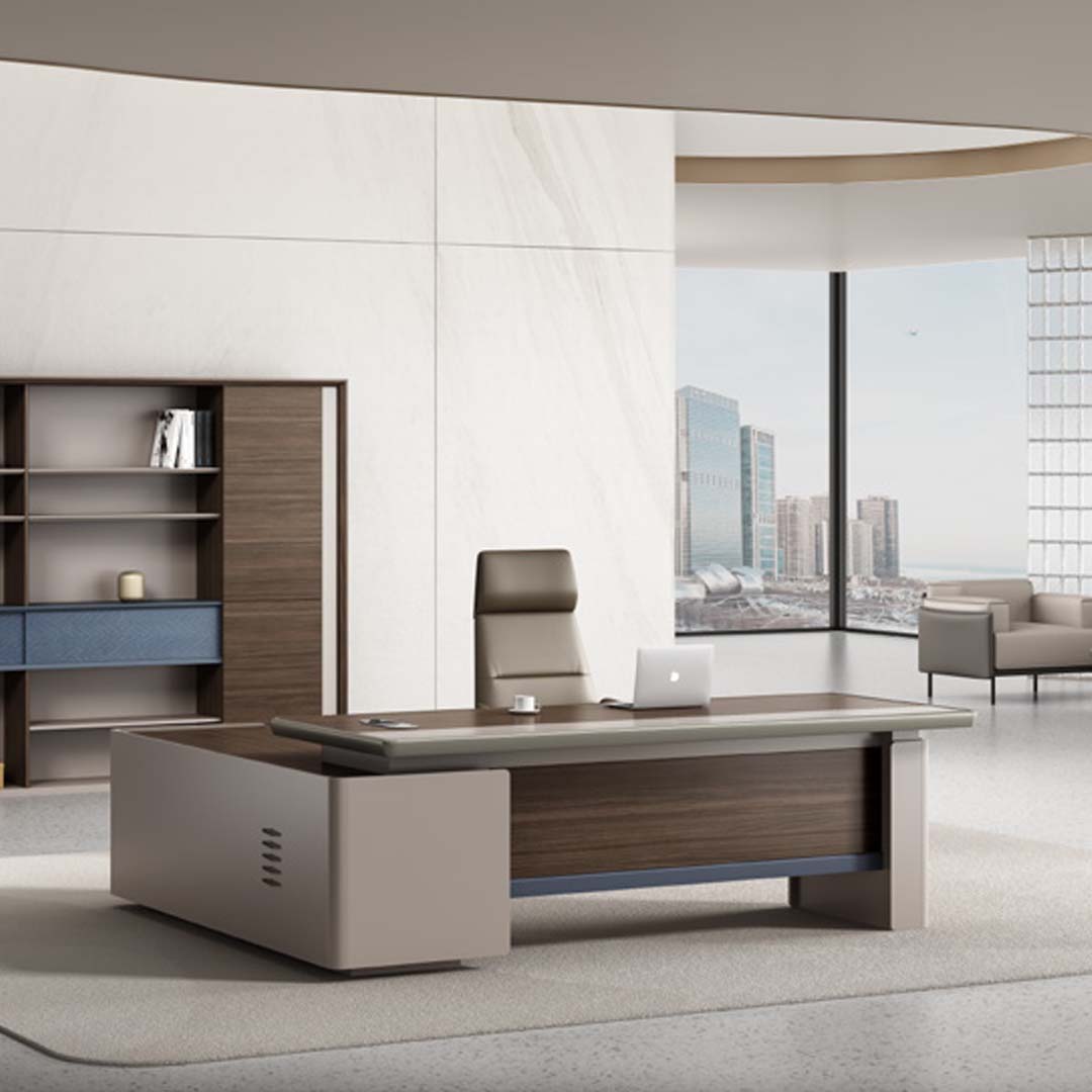 Modern Design Executive Office Table With Storage Cabinets, Office Desk - Brown-GCC Home Center