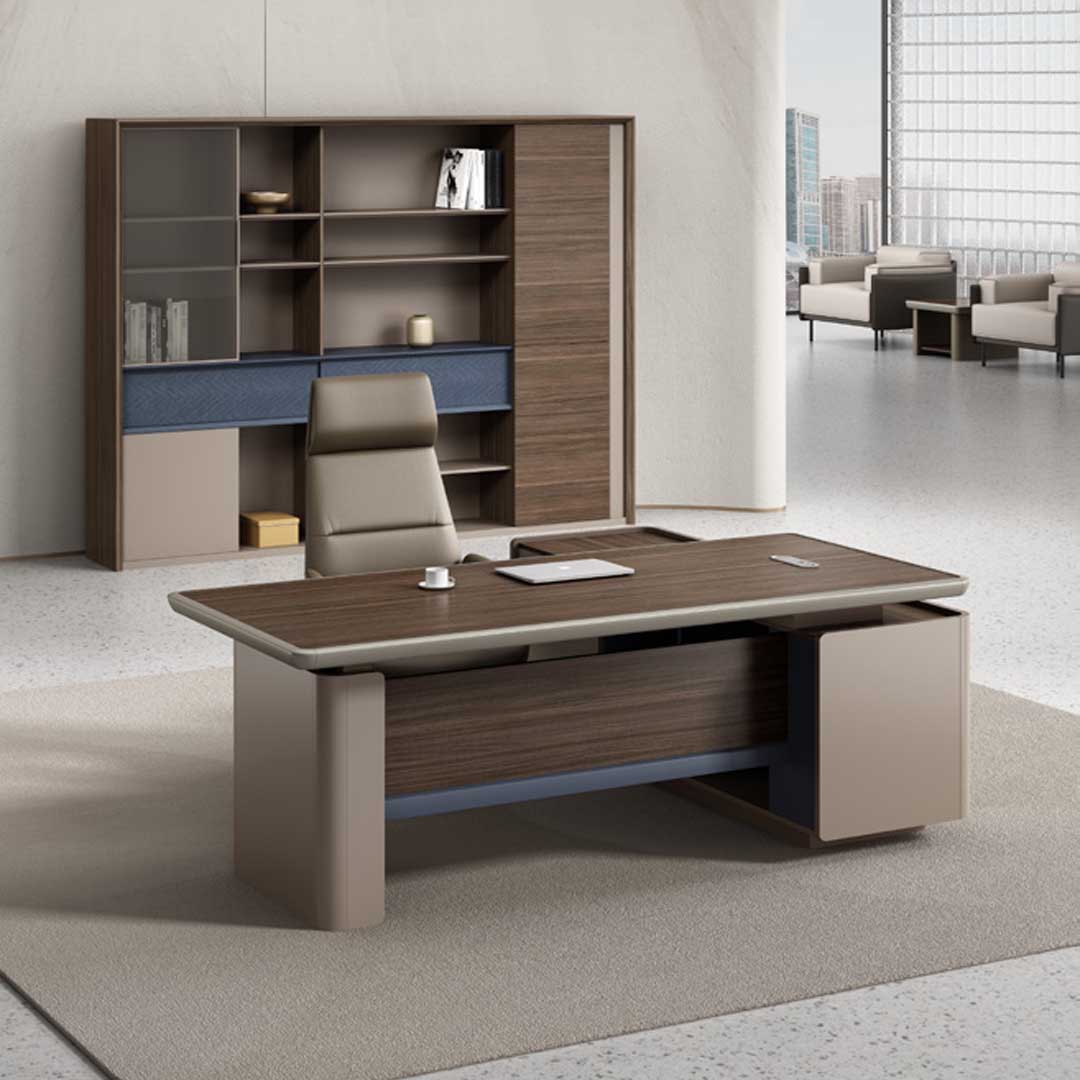 Modern Design Executive Office Table With Storage Cabinets, Office Desk - Brown-GCC Home Center