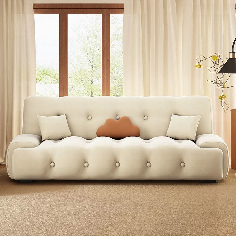 Modern Convertible Tufted Sofa Bed – 3-Seater Space-Saving Fabric Sleeper Sofa with High-Density Foam Cushioning, White