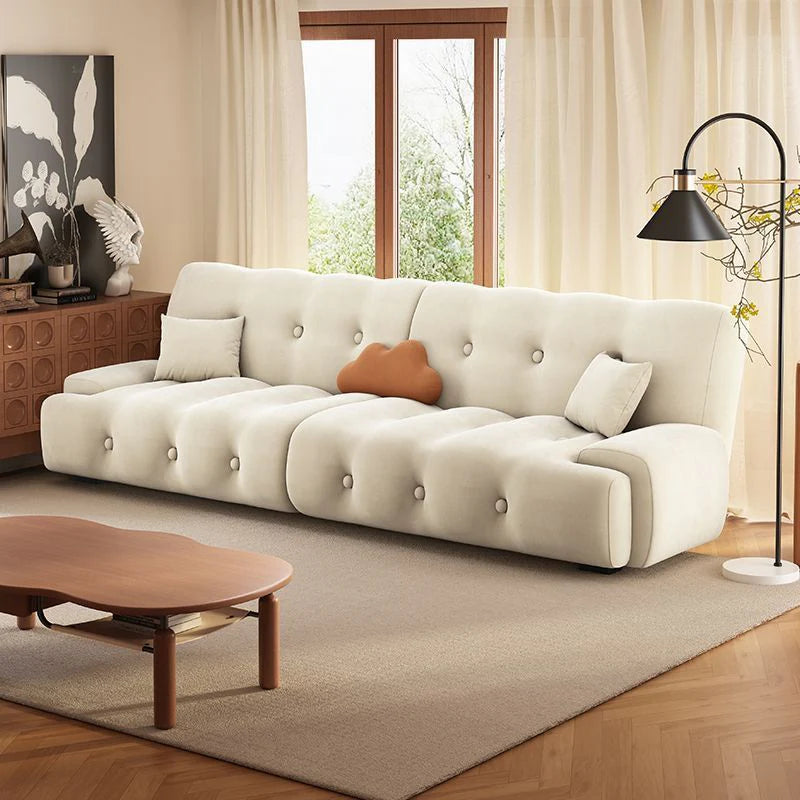 Modern Convertible Tufted Sofa Bed – 3-Seater Space-Saving Fabric Sleeper Sofa with High-Density Foam Cushioning, White