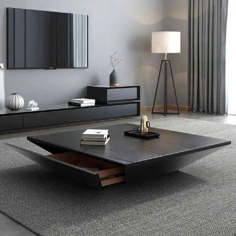 Coffee Table – Modern Square Design with Side Drawer (100 x 100 x 38 CM)
