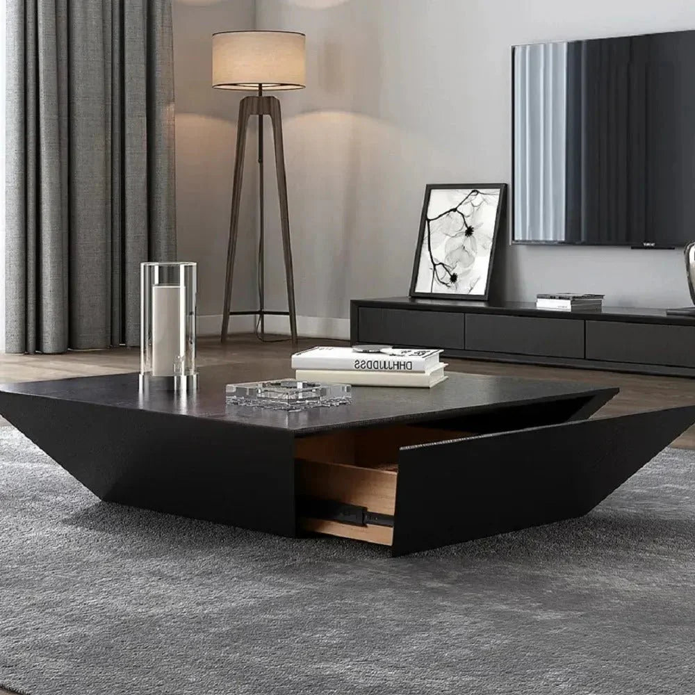 Coffee Table – Modern Square Design with Side Drawer (100 x 100 x 38 CM)