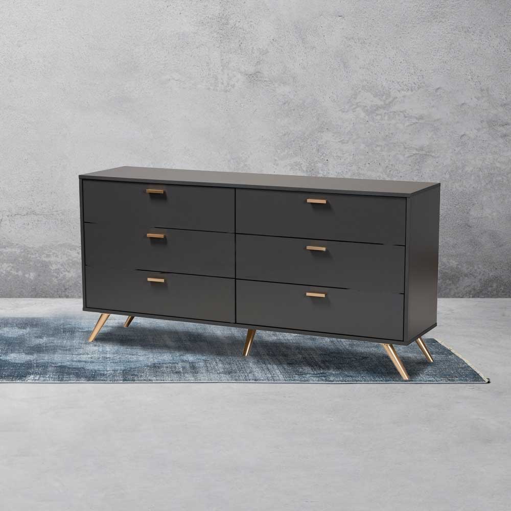 Dark Gray and Gold Finished 6-Drawer Dresser-GCC Home Center