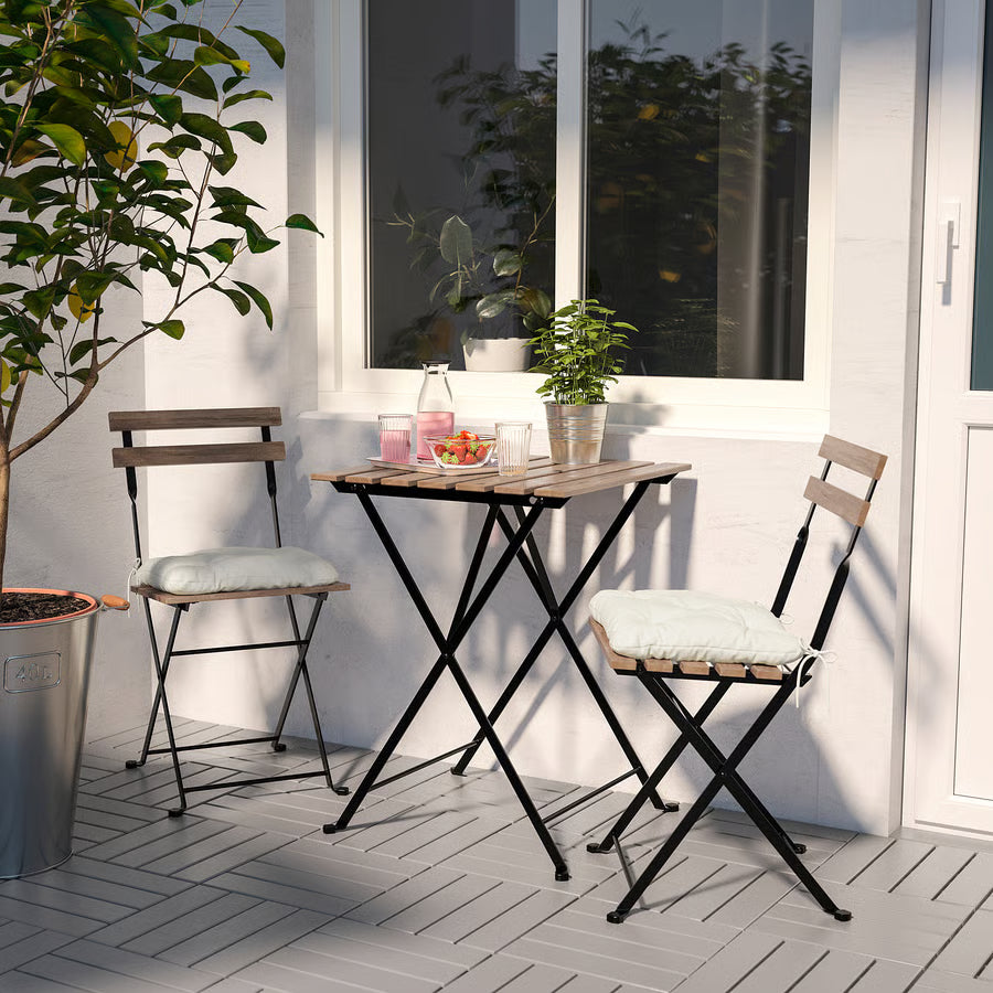 Table + 2 Chairs, Outdoor, Black/Light Brown Stained