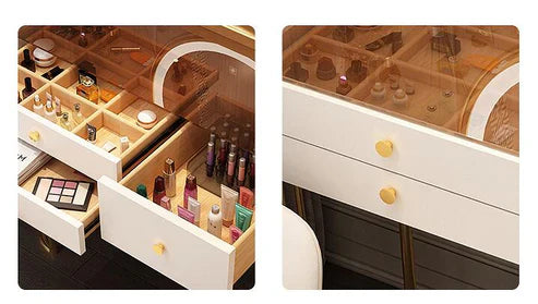 Elegant Solid Wood Vanity Makeup Table with 3-Tone LED Mirror and Chair - Perfect Gift for Women-GCC Home Center