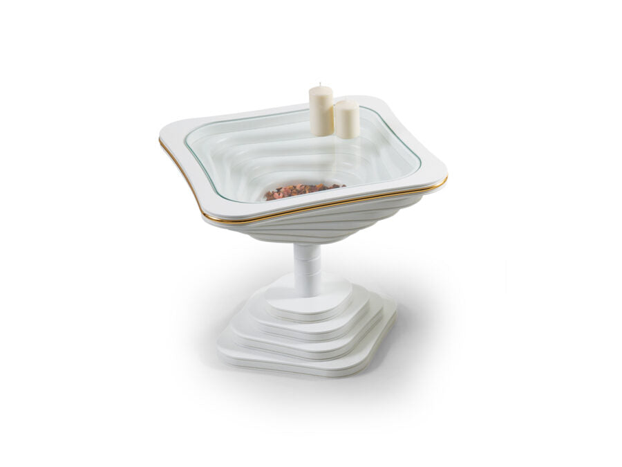 White Coffee Table – With Gold Detail & Glass (106 x 106 cm)