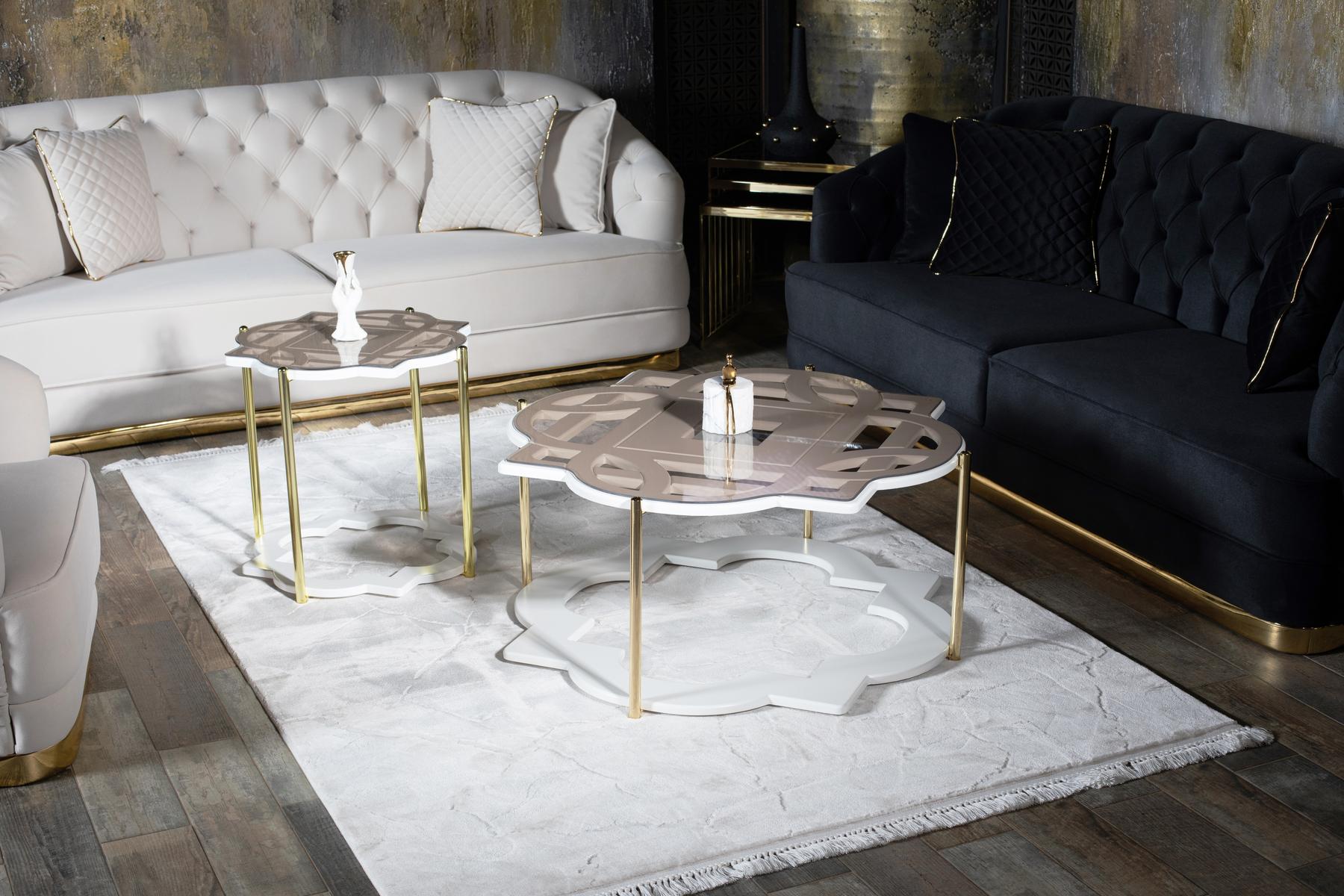 White Coffee Table Gold With Tempered Glass Top