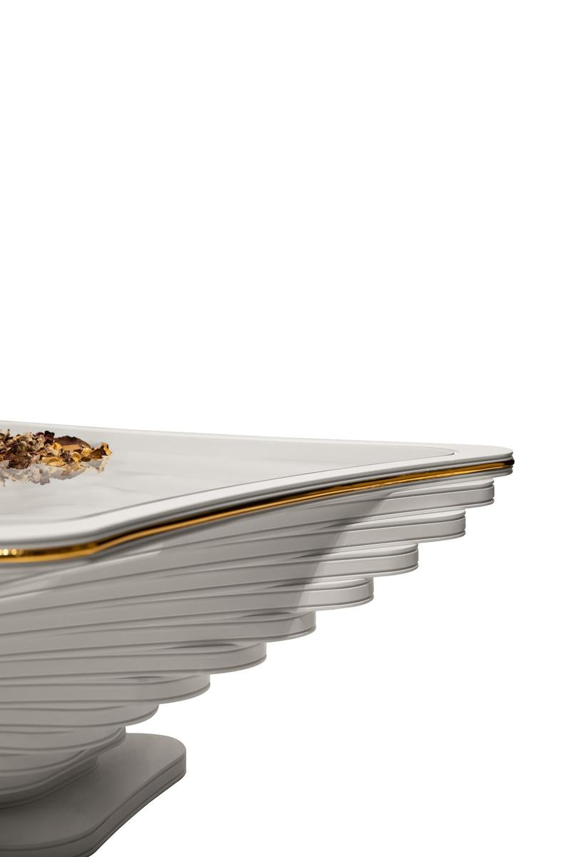 White Coffee Table – With Gold Detail & Glass (106 x 106 cm)