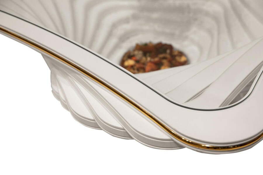 White Coffee Table – With Gold Detail & Glass (106 x 106 cm)