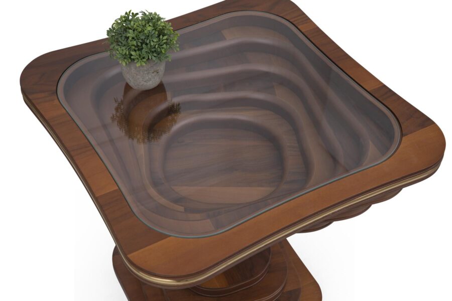 Coffee Table – Walnut Veneer with Tempered Glass (106 x 106 cm)