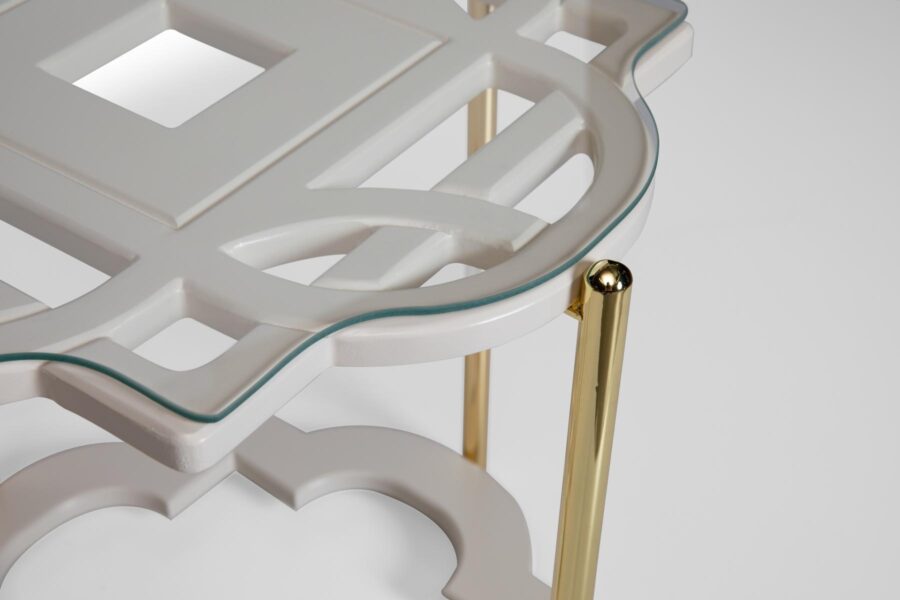 White Coffee Table Gold With Tempered Glass Top