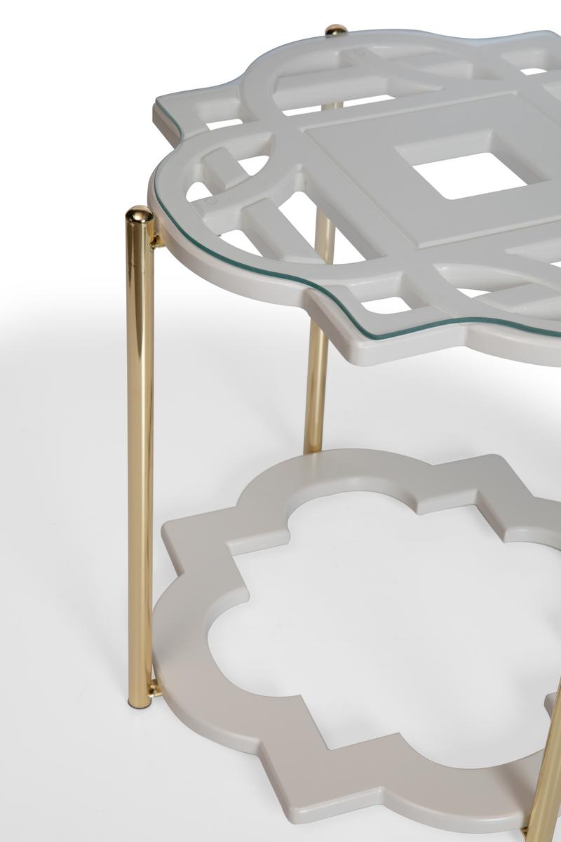 White Coffee Table Gold With Tempered Glass Top
