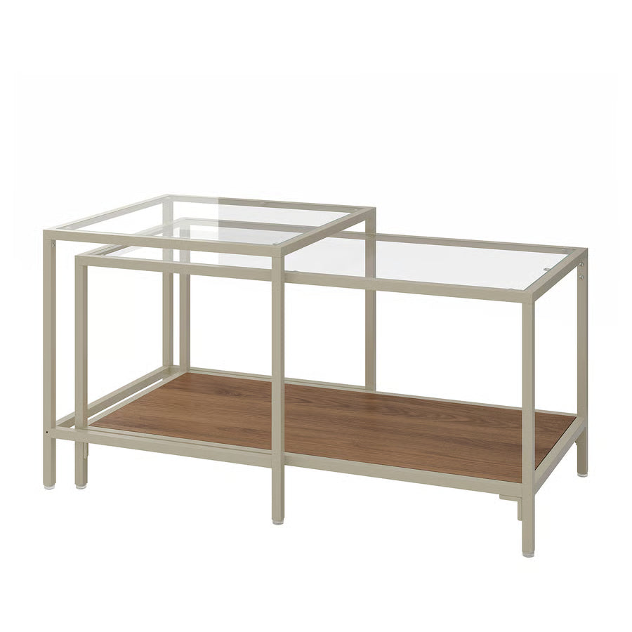 Nest of Tables, Set of 2, Light Beige/Glass, 90×50 cm
