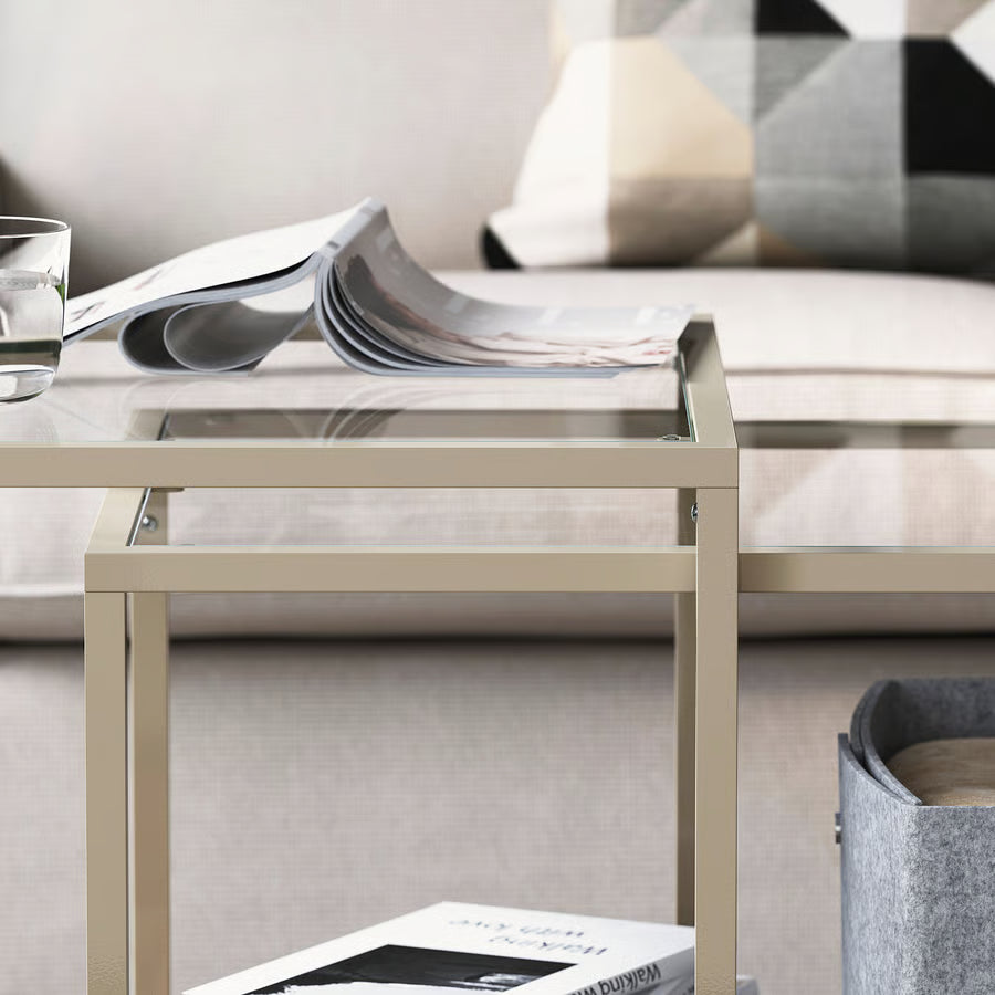 Nest of Tables, Set of 2, Light Beige/Glass, 90×50 cm