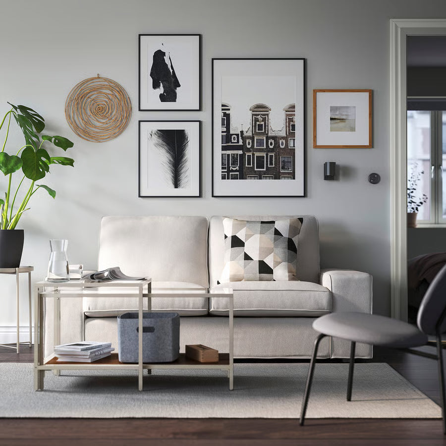 Nest of Tables, Set of 2, Light Beige/Glass, 90×50 cm