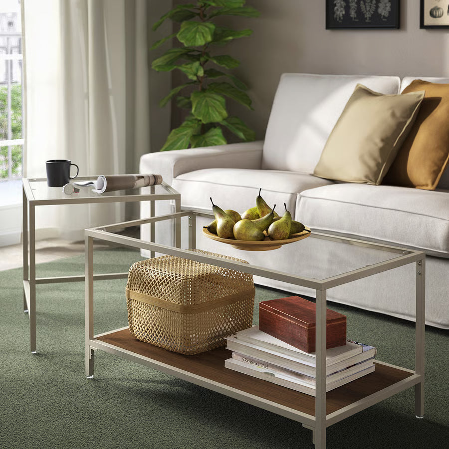 Nest of Tables, Set of 2, Light Beige/Glass, 90×50 cm