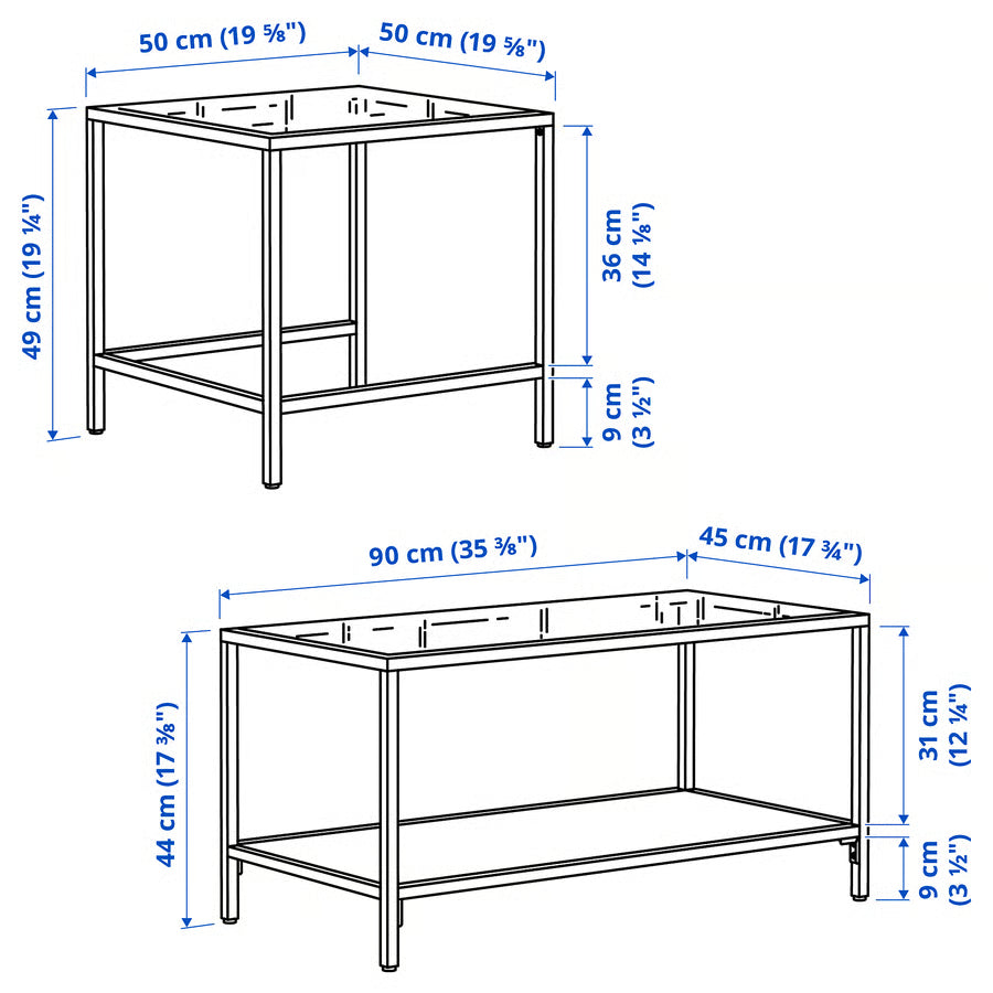 Nest of Tables, Set of 2, Light Beige/Glass, 90×50 cm