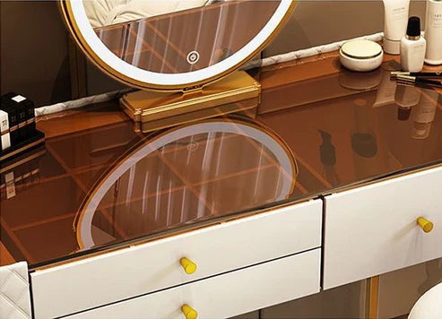 Advanced Solid Wood Dressing Table Set with Smart Mirror, LED Lighting, and Storage Drawers for Bedroom-GCC Home Center