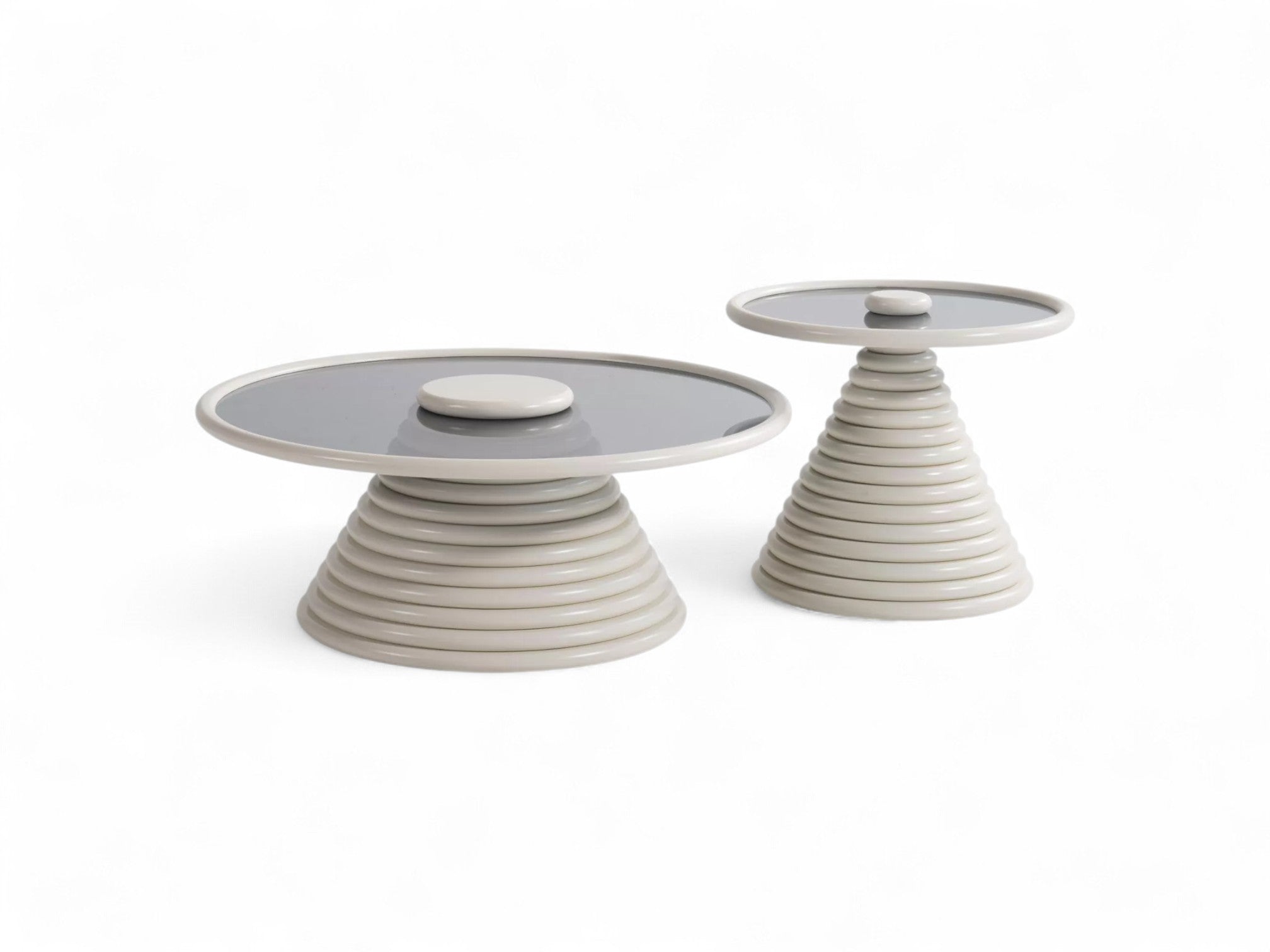 Cream Coffee Table Set – Tempered Glass & Painted Wood