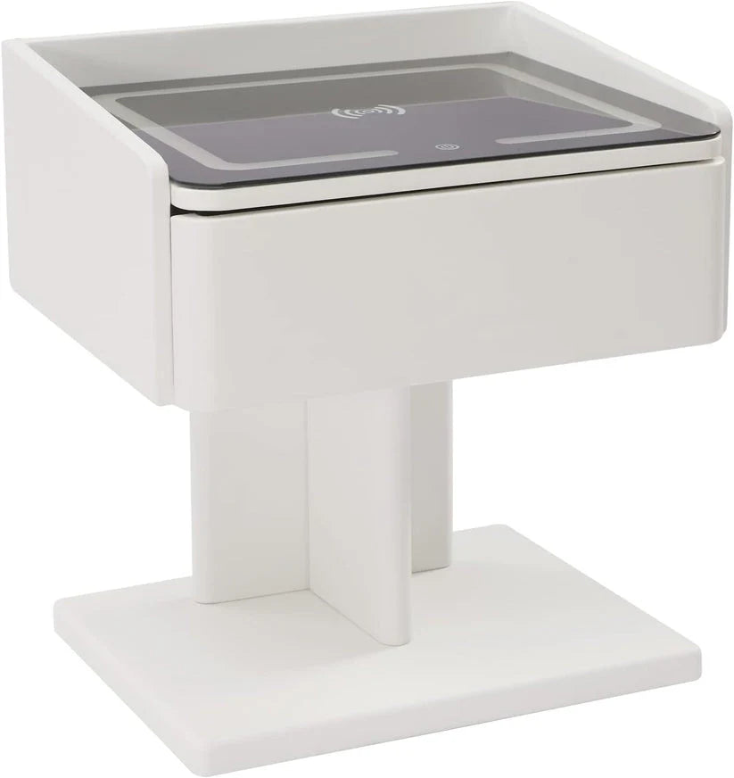 Smart Nightstand Bedside Table in One Drawer with LED Light, Wireless Charging, USB Ports-GCC Home Center