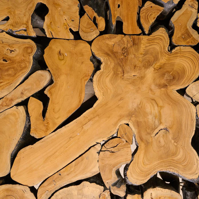 Wooden Coffee Table – Teak Root Patchwork Design