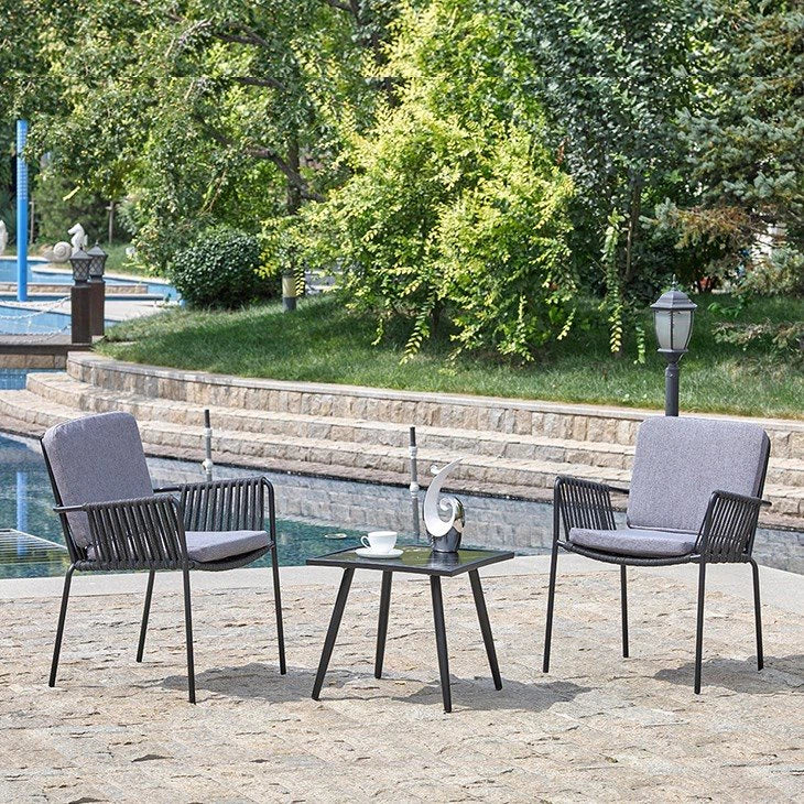 Outdoor Aluminum Frame Rope Dining Chair with Cushion-GCC Home Center