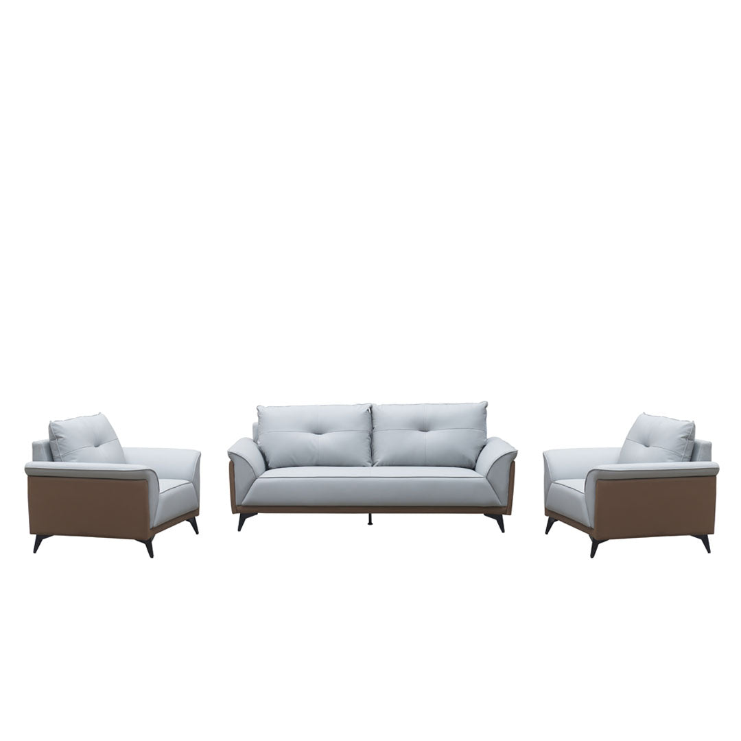 Luxury PU Leather Office Sofa Set With Metal Legs - Grey-GCC Home Center
