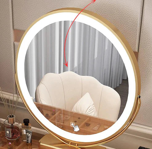 Elegant Solid Wood Vanity Makeup Table with 3-Tone LED Mirror and Chair - Perfect Gift for Women-GCC Home Center