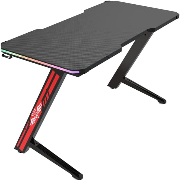 Gaming Desk Table With light, Computer Desk, Cup Holder and Headphone Hook Gamer Workstation Game Table-GCC Home Center