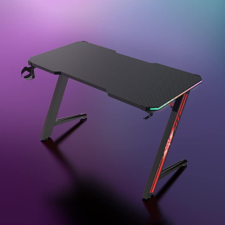 Gaming Desk Table With light, Computer Desk, Cup Holder and Headphone Hook Gamer Workstation Game Table-GCC Home Center