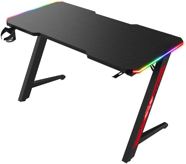 Gaming Desk Table With light, Computer Desk, Cup Holder and Headphone Hook Gamer Workstation Game Table-GCC Home Center