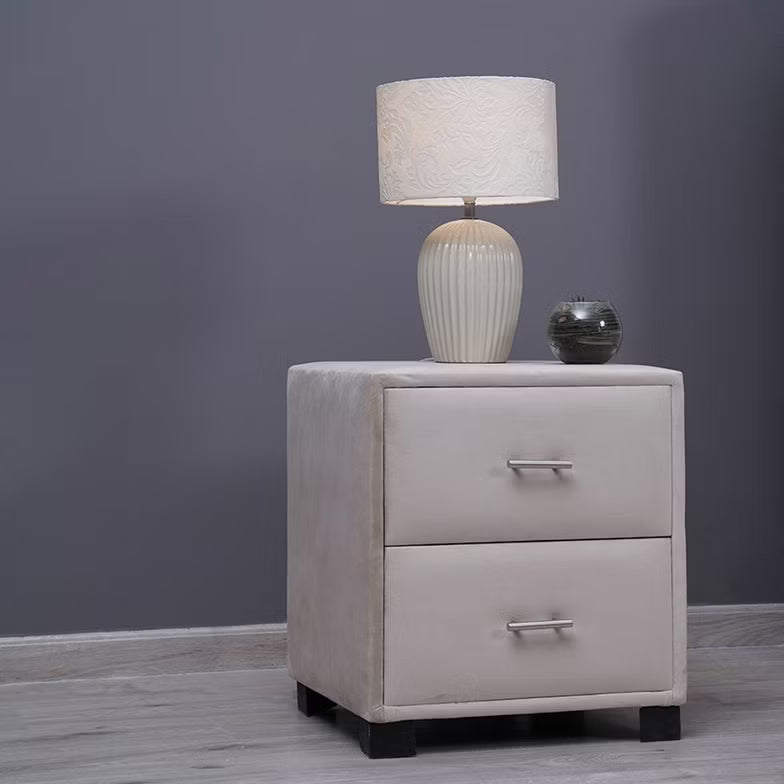 Double Drawer Night Stand – Velvet Grey (Beige)