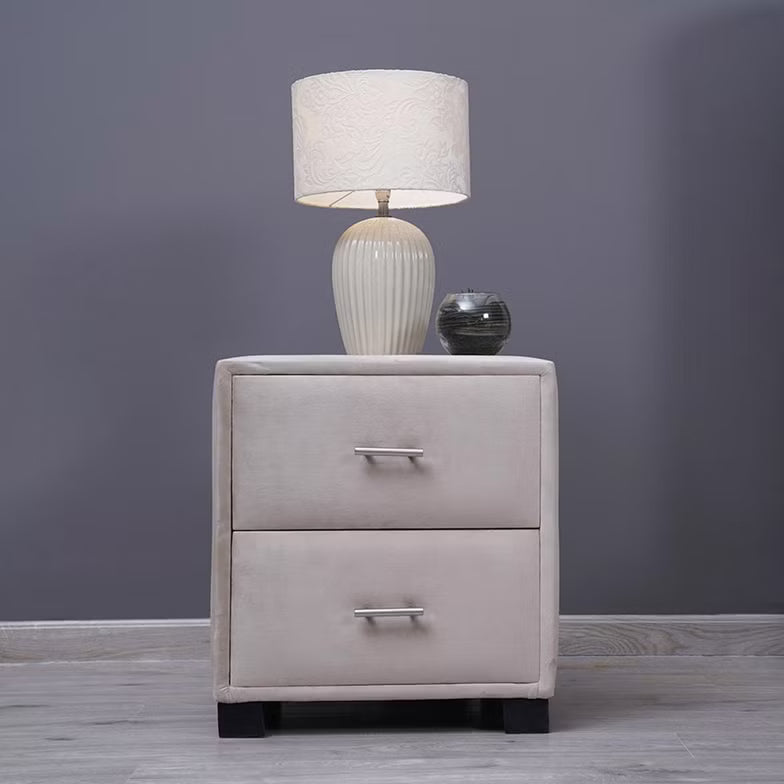 Double Drawer Night Stand – Velvet Grey (Beige)
