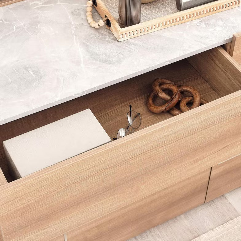 Elegant Dresser with 6 Drawers and Mirror – Beige