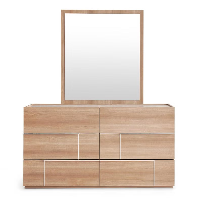 Elegant Dresser with 6 Drawers and Mirror – Beige
