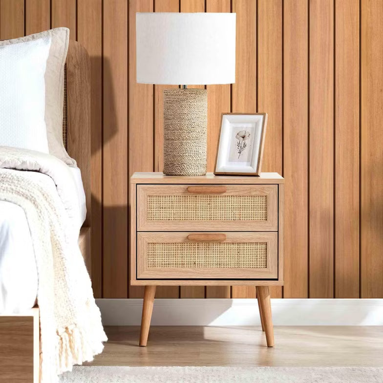 Oaktree Nightstand – 2 Drawer Rattan (Natural Finish)