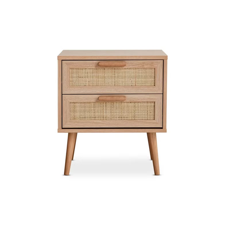 Oaktree Nightstand – 2 Drawer Rattan (Natural Finish)