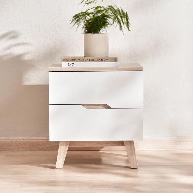 Troya Nightstand – 2 Drawer (White Natural Finish)