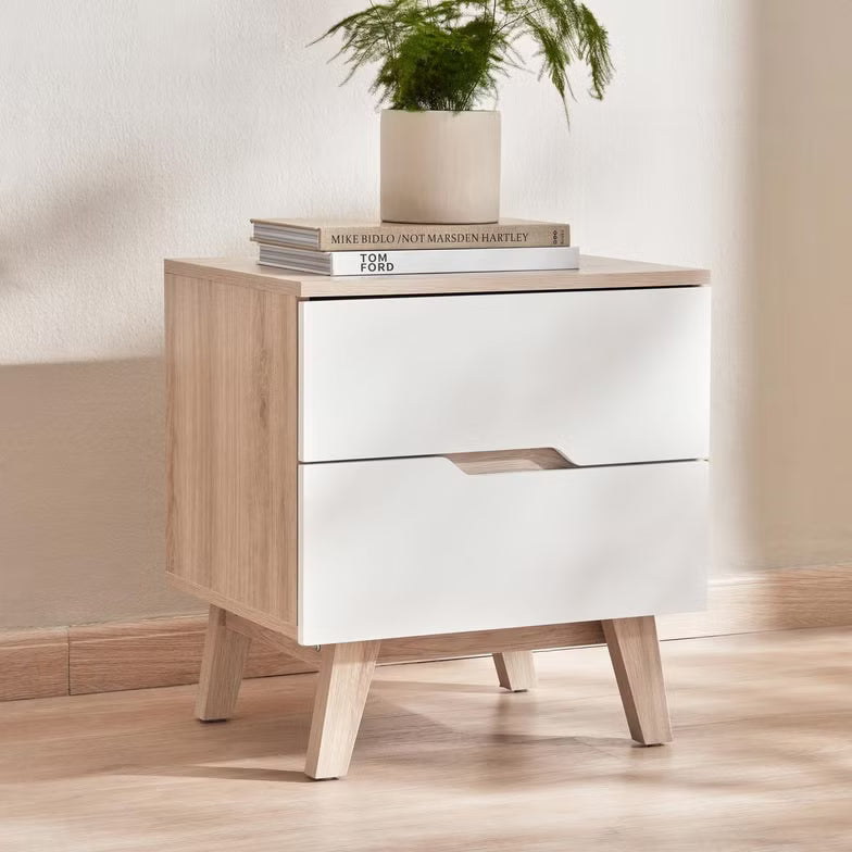 Troya Nightstand – 2 Drawer (White Natural Finish)