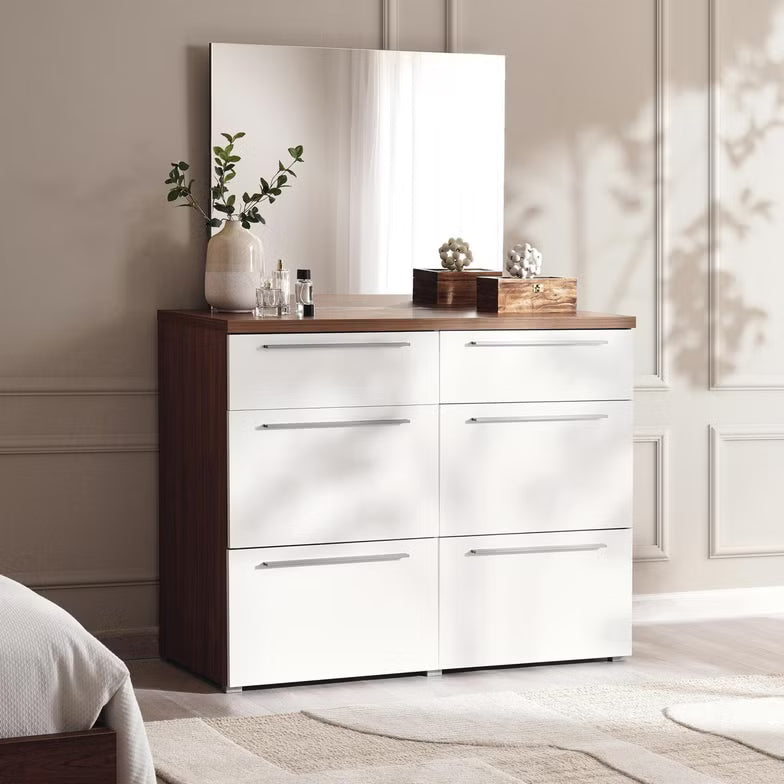 Modern Dresser with Mirror – Walnut Finish