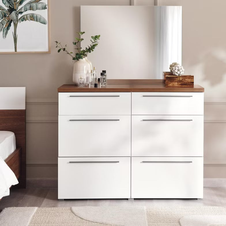Modern Dresser with Mirror – Walnut Finish