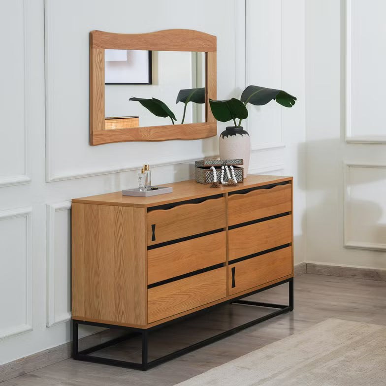Serelume Dressing Table with Mirror – Antique Oak & Black